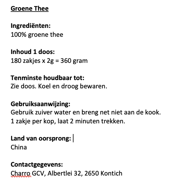 Groene Thee Etiket